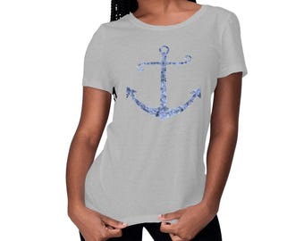 Women's organic cotton t-shirt – Watercolor marine anchor – Ethical, lightweight and artistic clothing