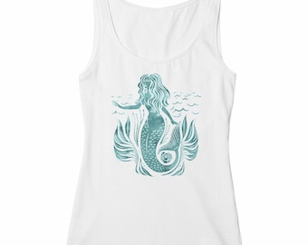 Women's organic fitted tank top - Tropical mermaid design - Aloha Mermaid