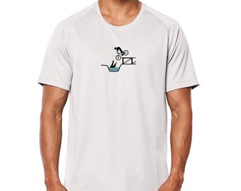 Recycled Men's Sports T-Shirt – MTB vs Crocodile | Funny Eco-Friendly Cycling T-Shirt | Original Mountain Biking Gift