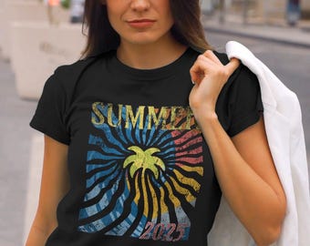 Women's organic cotton beach t-shirt - "Psychedelic Summer" - Vibes 2025 & colors