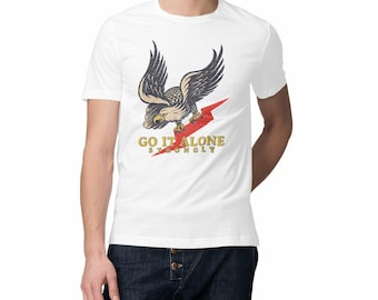 Vintage Eagle Organic Unisex T-Shirt – Go It Alone – Organic Cotton – Retro Grunge Style – Eco-Friendly Print
