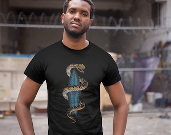 Unisex organic cotton surf t-shirt – Venomous Waves 1 – snake & surfboard – alternative surf t-shirt – ethical dark surf look