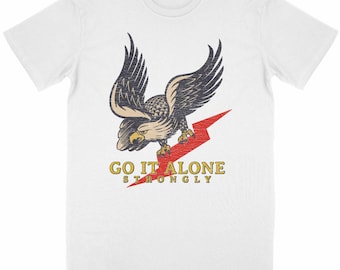 Vintage Eagle Organic Unisex T-Shirt – Go It Alone – Organic Cotton – Retro Grunge Style – Eco-Friendly Print