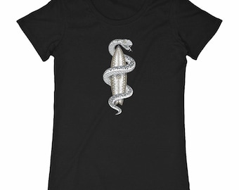 Women's organic cotton surf t-shirt - Snake & wave design - Venomous Waves 2