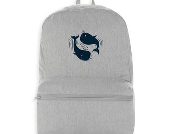 Eco-friendly backpack – Stylized whale pattern – Nautical epic in recycled canvas