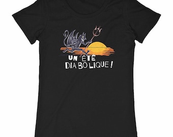 Women's organic cotton t-shirt - Devil on the beach at sunset - "A devilish summer" - Original summer style