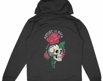 350g Thick Hoodie, Eco-Friendly Unisex – Organic Skull & Rose Hoodie – Nature is Back, Sustainable Streetwear
