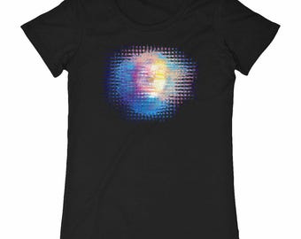 Women's digital art t-shirt - Luminous glitch face - Organic cotton - "Video Face"