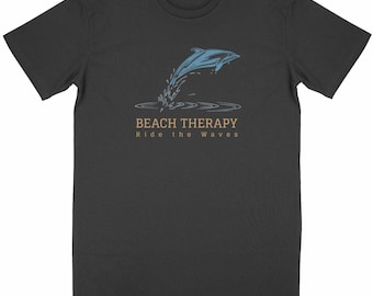 Unisex organic cotton t-shirt – "Beach Therapy" – summer beach t-shirt – casual surf look – seaside holiday gift – ethical beachwear