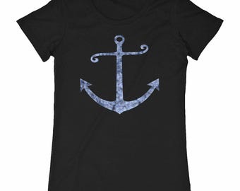 Women's organic cotton t-shirt – Watercolor marine anchor – Ethical, lightweight and artistic clothing