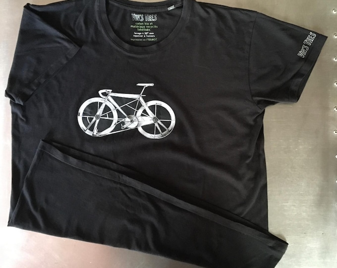 Organic cotton T-shirt, size M - bicycle design, map style - Free delivery in Paris