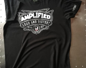 Unisex organic cotton rock t-shirt - "Amplified" guitar logo - Free delivery in Paris