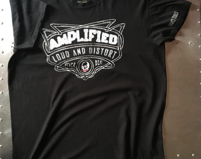 Unisex organic cotton rock t-shirt - "Amplified" guitar logo - Free delivery in Paris