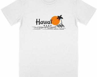 Unisex organic cotton surf t-shirt – "Hawai Oahu" – Sunset & tropical spirit