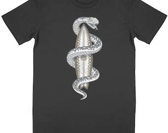 Unisex organic cotton surf t-shirt - Surfboard snake - Venomous Waves 3