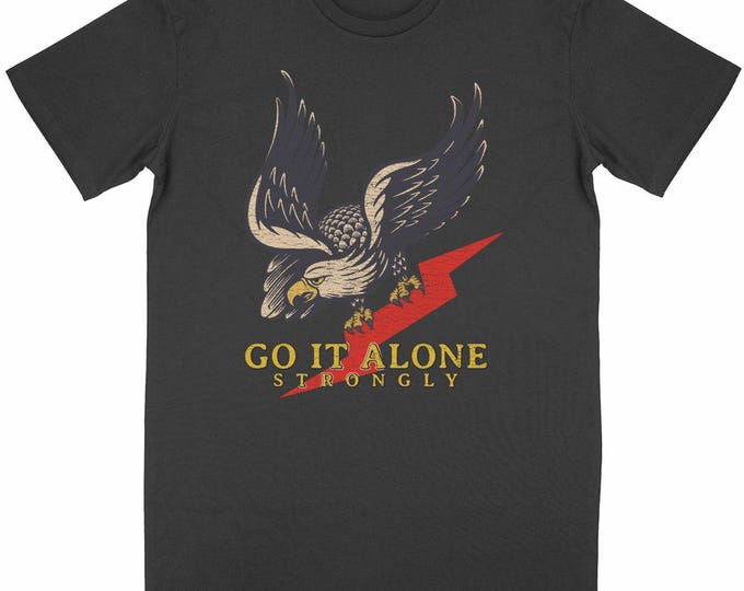 Unisex organic cotton vintage eagle t-shirt - 150g - retro grunge style - "Go It Alone"