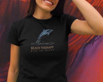 Unisex organic cotton t-shirt – "Beach Therapy" – summer beach t-shirt – casual surf look – seaside holiday gift – ethical beachwear