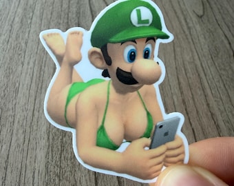 Luigi LGBT (Luigi Got Big Titties) Sticker v2 - Retro Graphics 2x2 Thick Waterproof Vinyl