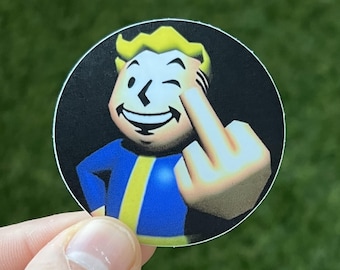 Adesivo do Vault Boy mostrando o dedo do meio - Gráficos retrô, vinil grosso à prova d'água de 5x5 cm
