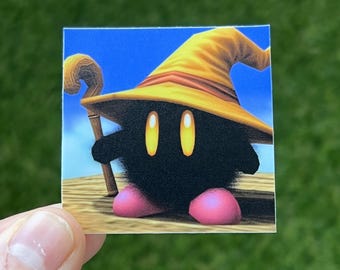 Black Mage Kirby Sticker - 2"x2" Thick Waterproof Vinyl Sticker (Final Fantasy x Kirby)