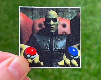 Pokemon Matrix Sticker - Retro Graphics Red Pill Blue Pill - 2"x2" Thick Waterproof Vinyl Sticker