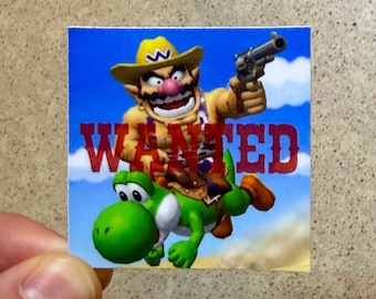 Cowboy Wario & Yoshi Sticker - 2"x2” Thick Waterproof Vinyl Sticker