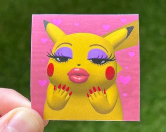 Divachu Pika Sticker - Retro Graphics 2x2 Thick Waterproof Vinyl
