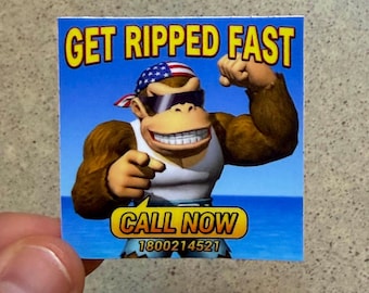 Funky Kong Sticker - Retro Graphics Donkey Kong 2”x2” Thick Vinyl Waterproof