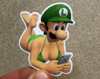 Luigi LGBT (Luigi Got Big Titties) Sticker v2 - Retro Graphics 2x2 Thick Waterproof Vinyl