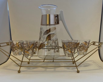 MCM Cocktail Pitcher and glasses with gold serving tray