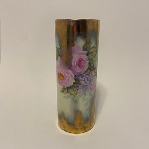 Gorgeous Hand Painted Cylinder Vase Pink Roses