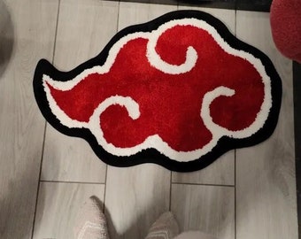 Tufted Akatsuki Rug | Fluffy Anime Rug | Soft Cloud Rug | Naruto Anime Mat | Naruto Fan Area Rug | Gaming Room Rug