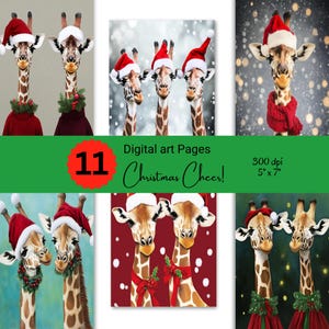 11 Giraffe Digital Art Seiten für Weihnachtskarte, Einladungen Festliche Urlaub Projekte Weihnachten DIY Handwerk | Persönliche und Kommerzielle Nutzung
