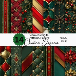 14er Pack Premium, elegantes digitales Papier mit Weihnachtsmotiven | Festliche Muster für Weihnachtsfeiertage und Projekte | Persönliche und kommerzielle Nutzung