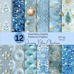 12er Pack moderne Weihnachts digitale Papiere in blau und gold | Urlaub Musterdesign für festliche DIY, Backdrop, Drucken | Party Basteleien & Kit