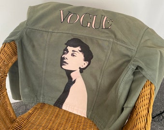 Custom hand-painted portrait on demin jacket