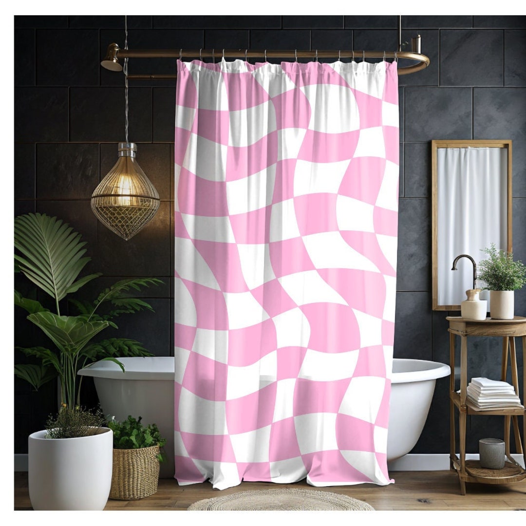 Retro Coquette Aesthetic Y2K Pink Checkered Geometric Shower Curtain - Etsy