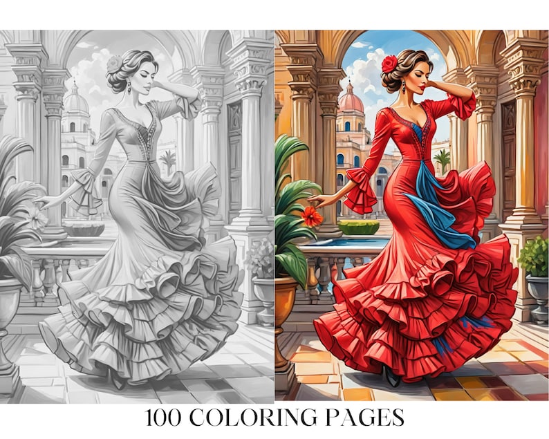 Flamenco Passion Dance Coloring Pages 100 Pages Adult & Kid Coloring
