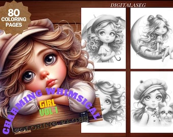 Whimsical Girl Coloring Book: Grayscale Illustrations (PDF Download)