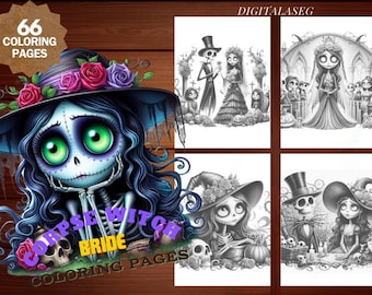 Corpse Witch Bride Coloring Book: 66 Page Grayscale Illustrations (Printable PDF)