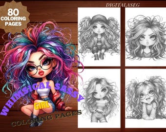 Sassy Girl Coloring Book: 80 Whimsical Pages, Grayscale (Printable PDF)