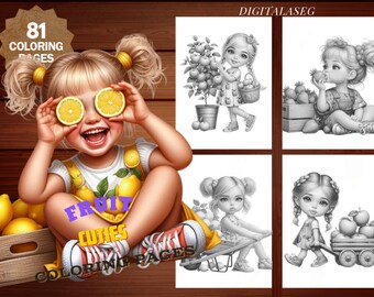 Fruit Cuties Coloring Book: 81 Grayscale Pages (Printable PDF)
