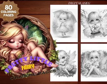 Fairy Coloring Book: 80 Grayscale Illustrations (Printable PDF)