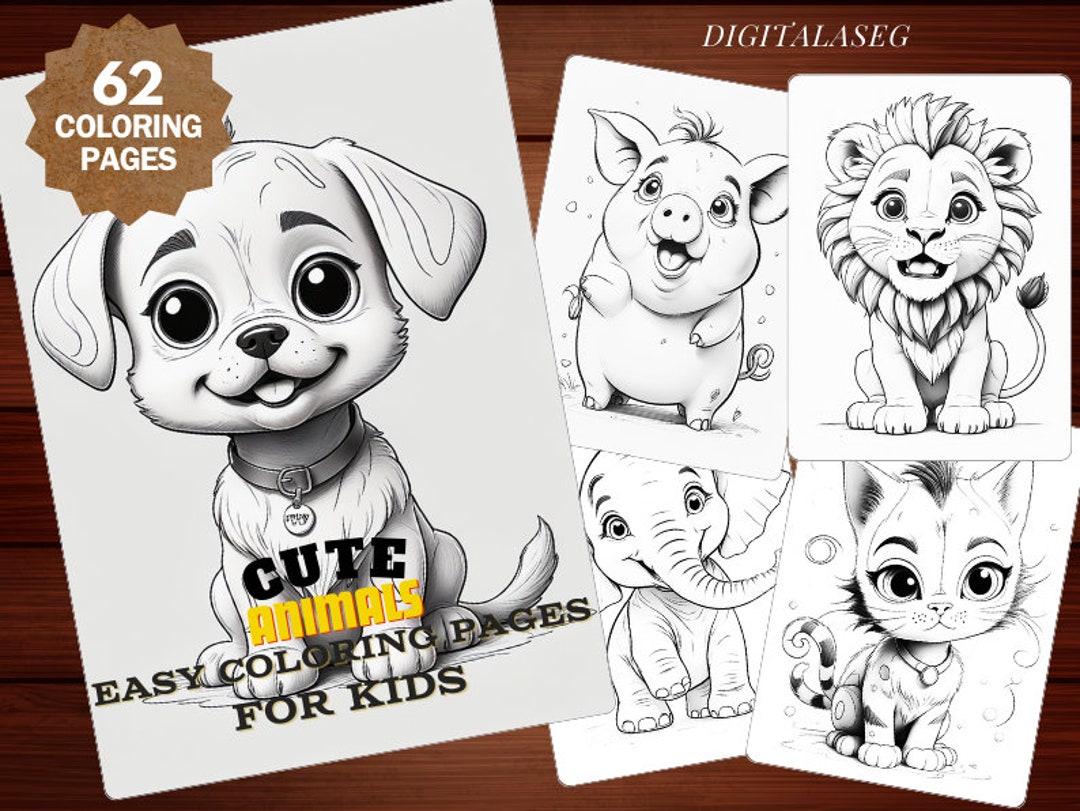 Animal Coloring Pages for Kids, Simple Illustrations (62 Pages