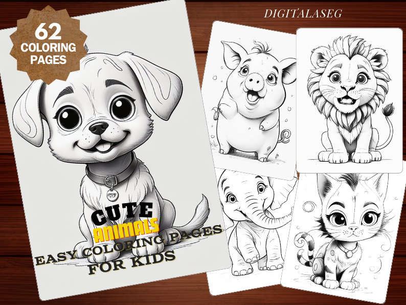Cute Animals, Easy Coloring Pages for Kids, Toddlers, Preschoolers ...
