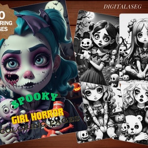 Pagine da colorare horror con ragazze spettrali: 50 illustrazioni stampabili (PDF)