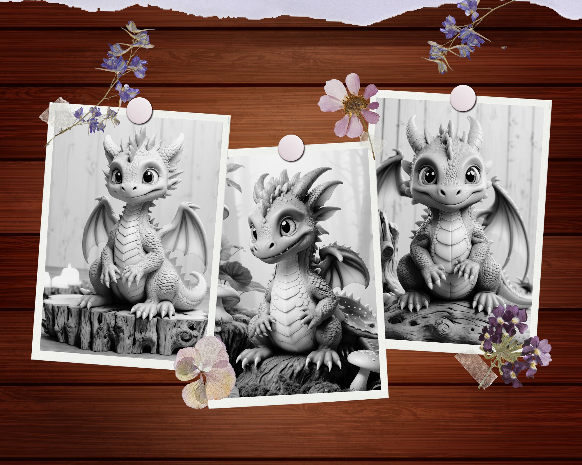 Baby Dragon Fantasy Coloring Pages 50 Pages Adult & Kids Coloring Book