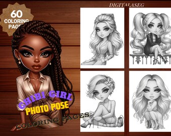 Chibi Girl Coloring Book: 60 Photo Pose Pages (Printable PDF)