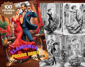 Flamenco Dance Coloring Book: 100 Grayscale Pages (Printable PDF)
