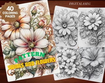 Pages à colorier de volutes florales : oeuvres d'art en niveaux de gris pour adultes et enfants (PDF)